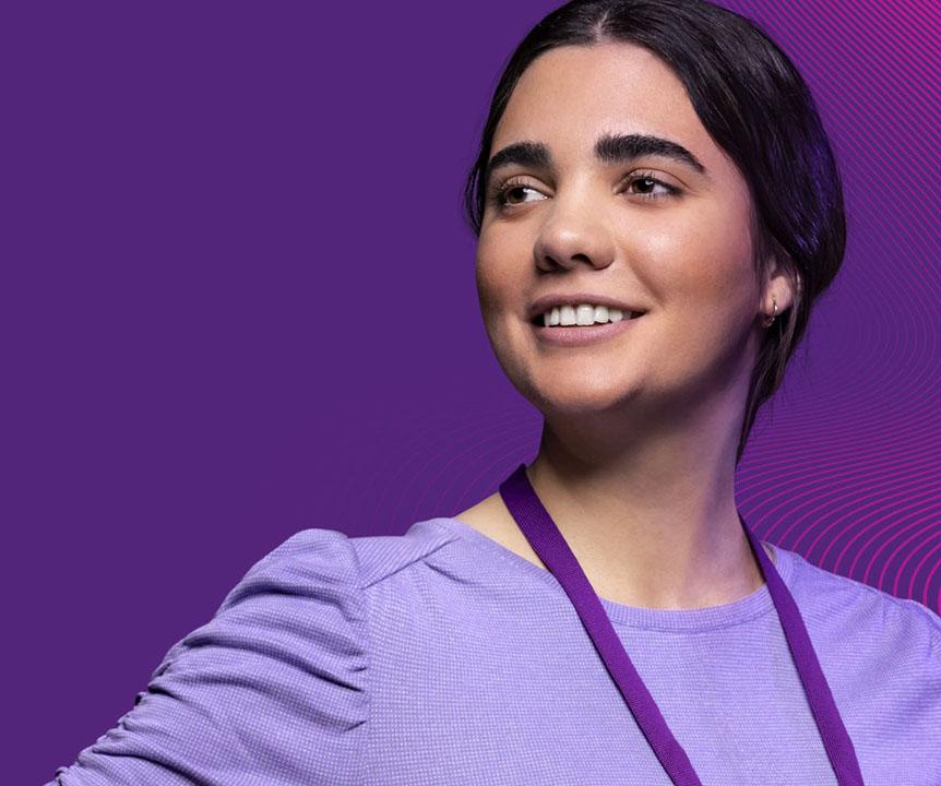 Student on purple background