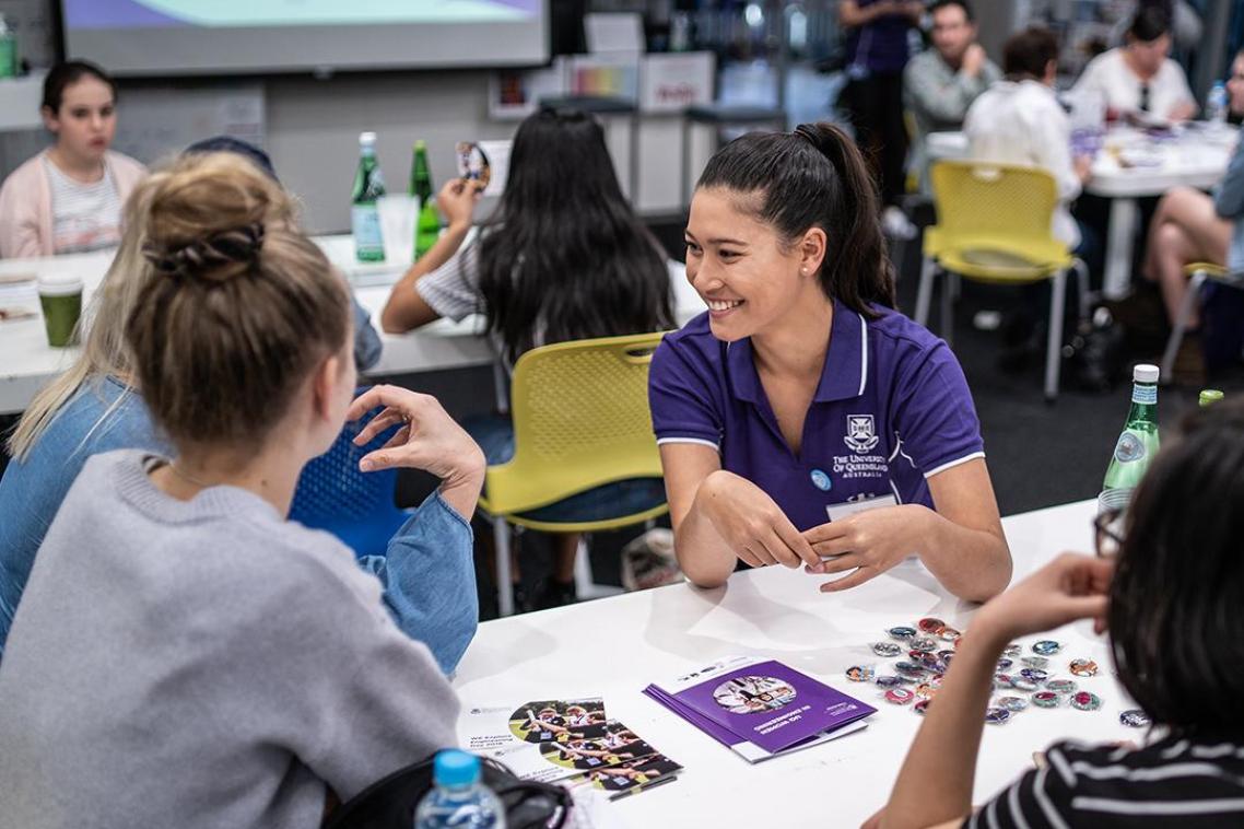 student ambassador talking with students