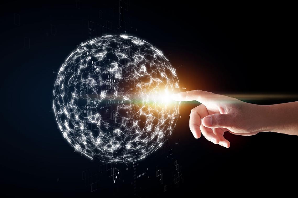 Finger touching ball of data